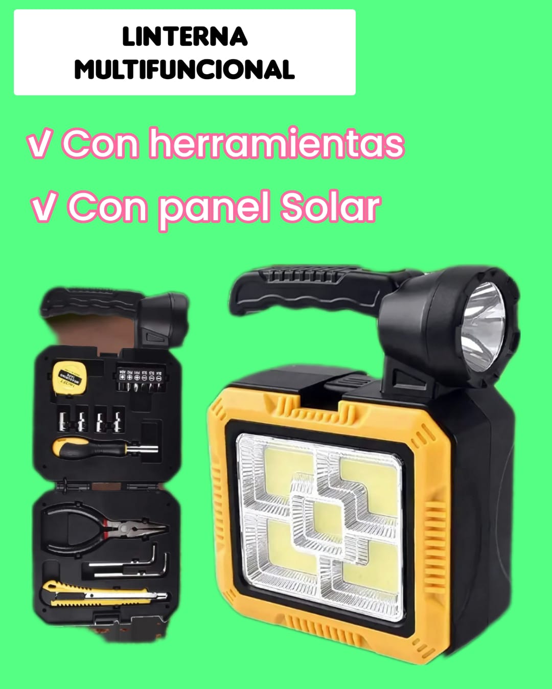 Linterna Multifuncional con panel Solar